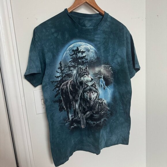 The mountain Blue Graphic Wolf T-Shirt moon //granola hippie M - Picture 2 of 7